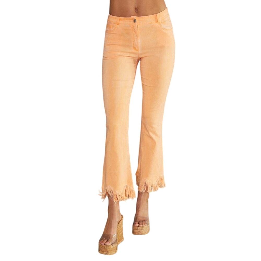 FRINGE HEM STRETCH FLARE PANTS 67108-67018- ARANCIO SMALL